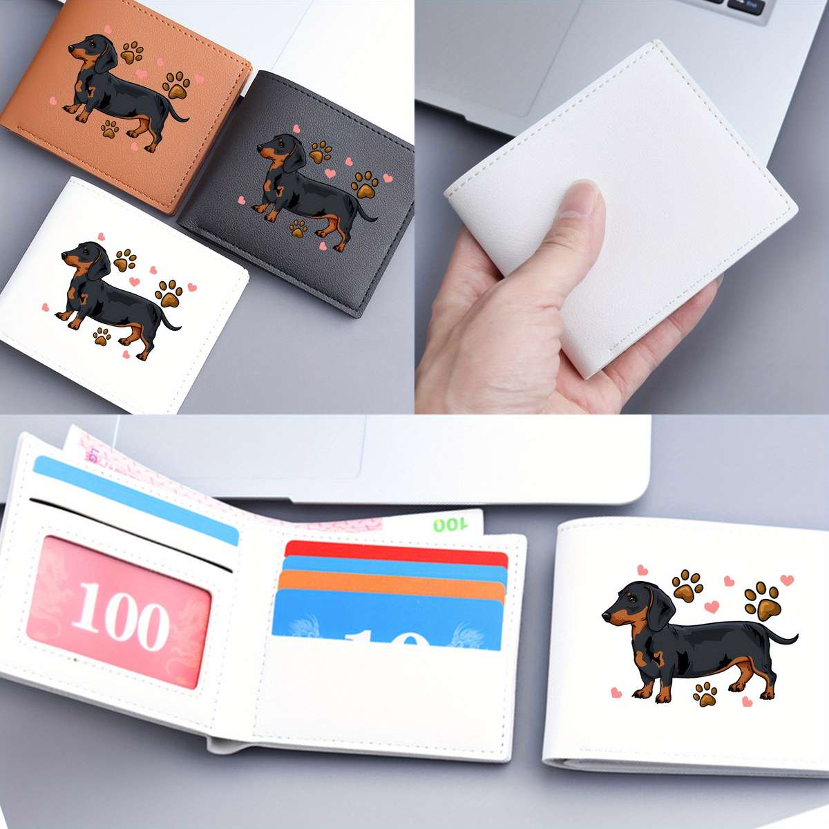 Dachshund Print Bifold Wallet Card Holder With Slip Pocket Unlined Short Wallet