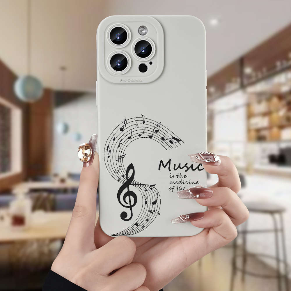 1Pc Ivory White For iPhone 15 Plus Five Line Music Phone Case