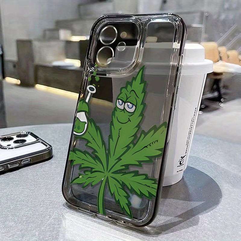 1Pc Transparent For iPhone 16 Green Leaf Pattern Phone Case
