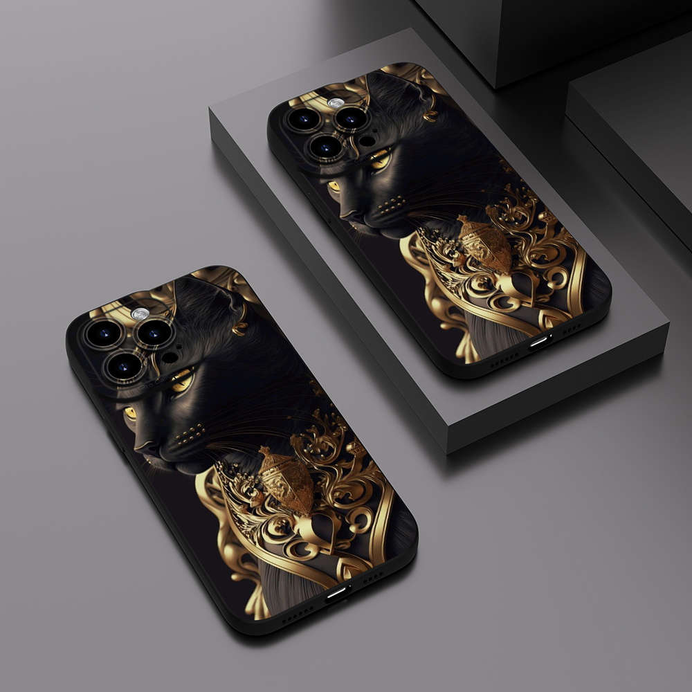 1Pc Mixed Color  For iPhone 15 Pro Max Egyptian Cat God Phone Case
