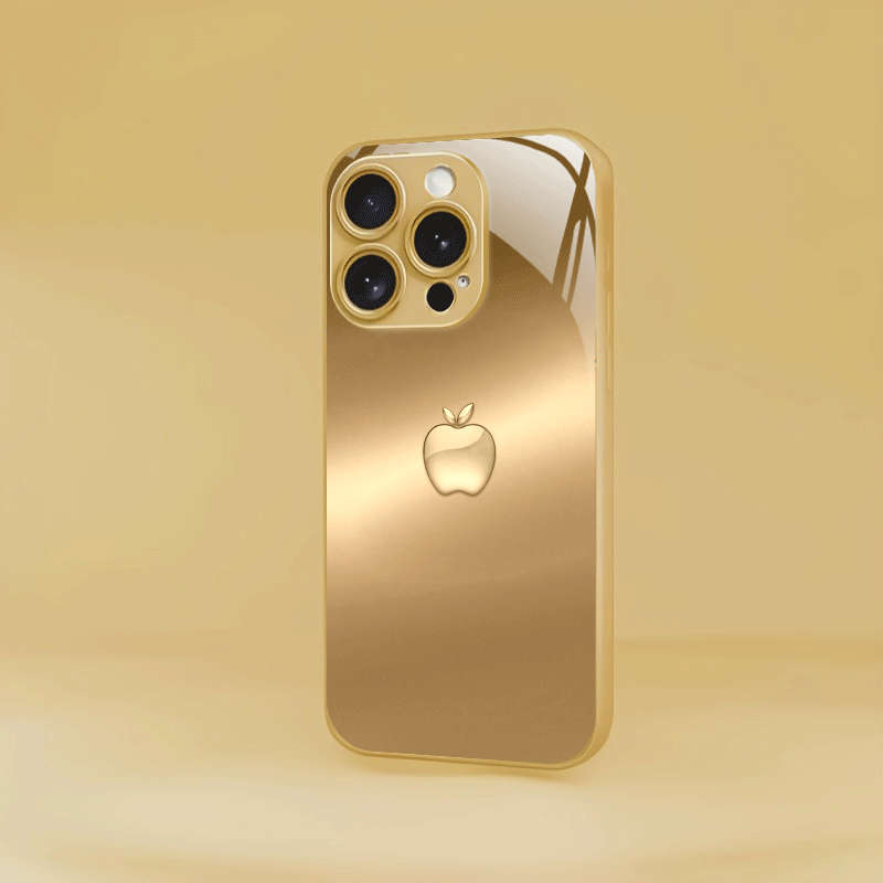 1Pc Golden For iPhone 14 Pro Max Golden Apple Pattern Phone Case