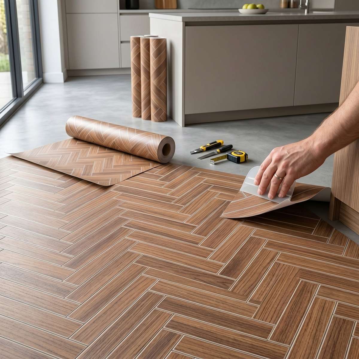 Self Adhesive Floor Stickers Herringbone Pattern Floor 30*200Cm