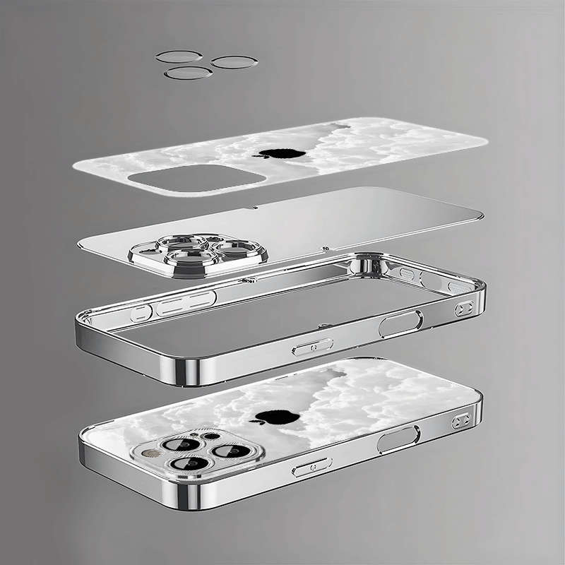 1Pc Silvery For iPhone 15 Plus White Cloud Apple Design Phone Case