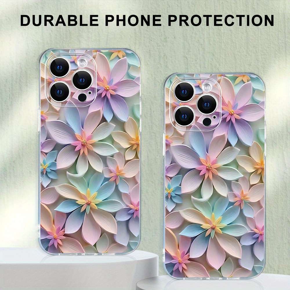 1Pc Transparent For iPhone 14 Pro Beautiful Flower Phone Case