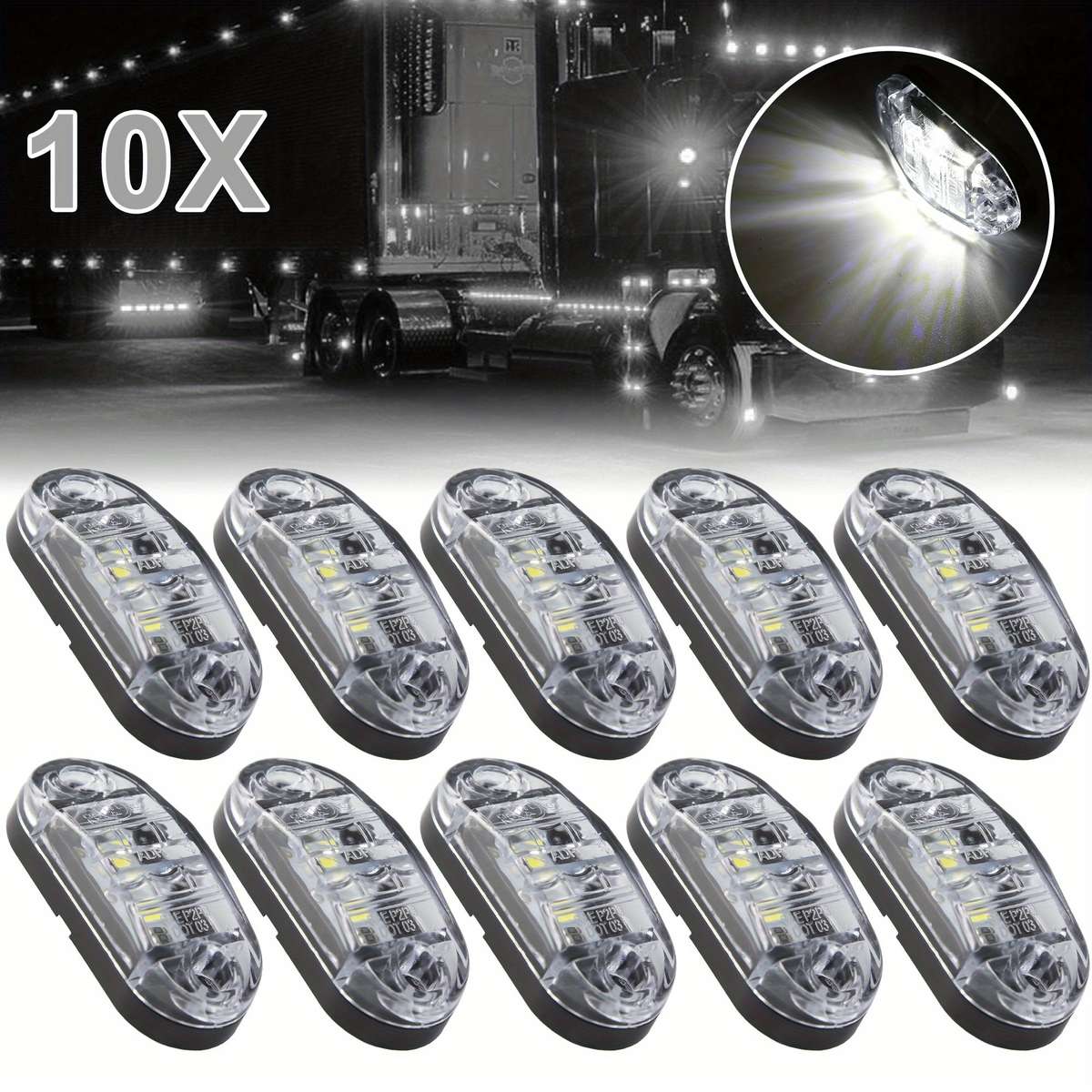 10pcs White LED Marker Lights for Trucks RVs & Trailers Amber Front & Side Indicat