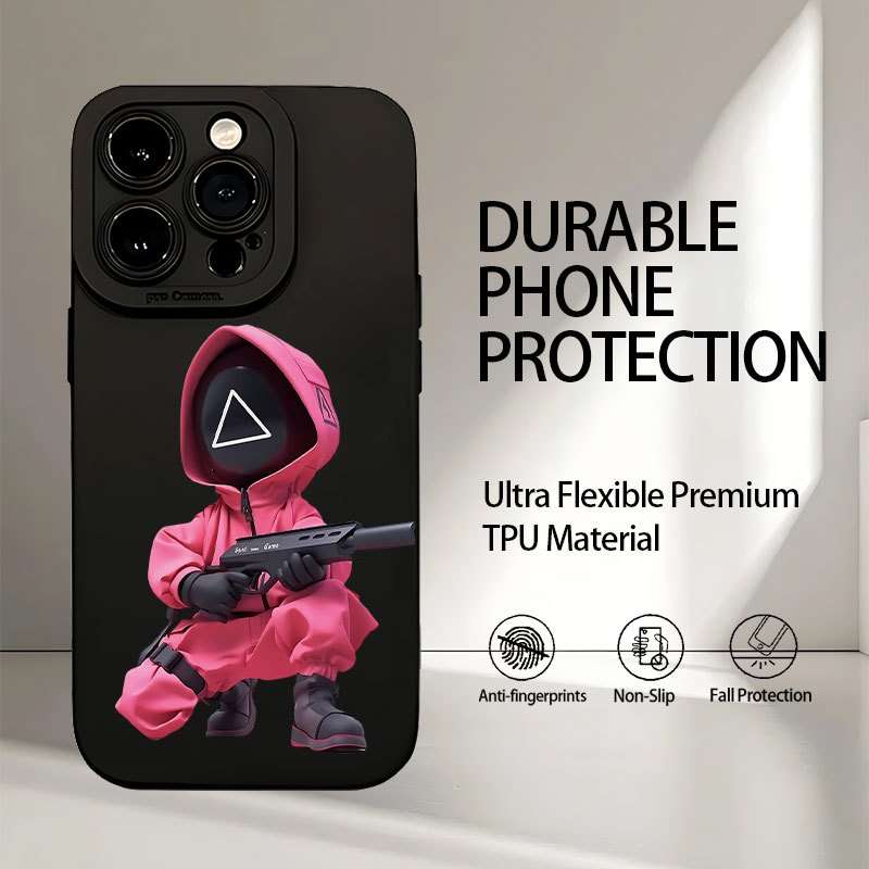 1Pc Black For iPhone 16 Plus Ink Game Triangle Pattern Phone Case