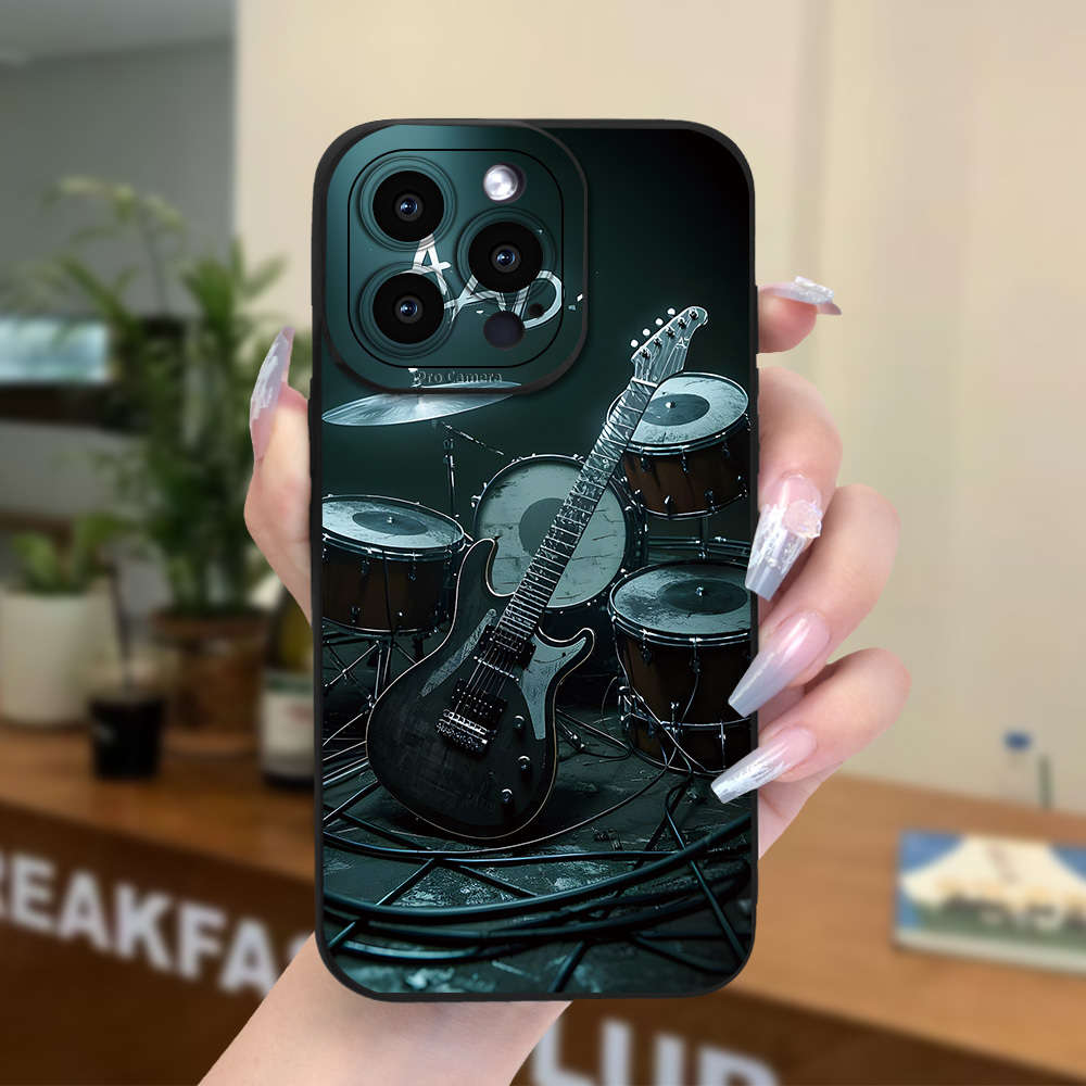 1Pc Black For iPhone 14 Plus Guitar With Drum Phone Case