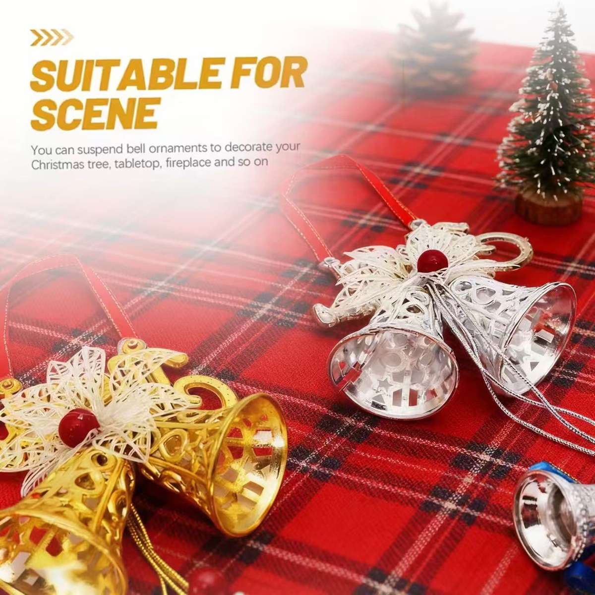 Christmas Decorations Color Silvery Items 1 Piece Of Christmas Three Bells With Bows