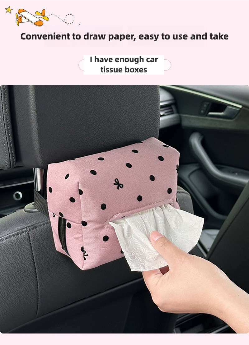 Car Tissue Box Style Polka Dot Bow Tissue Box Pink