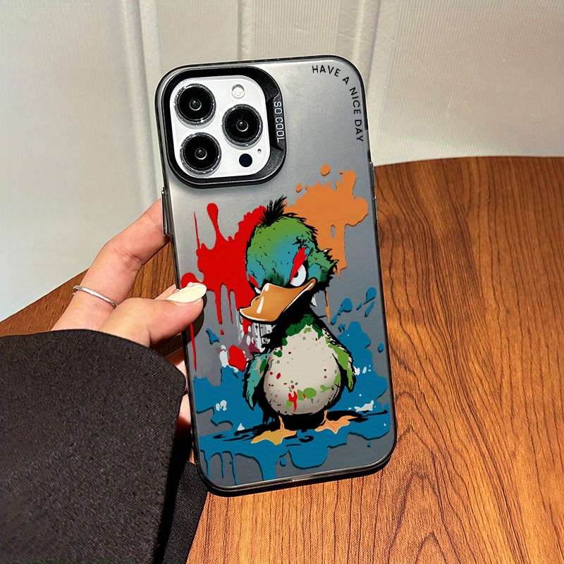 1Pc Grey For iPhone 16 Plus Anime Duck Pattern Phone Case