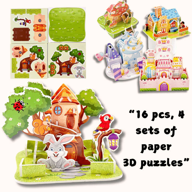 3D Building Model Puzzle Set Color Random Quantity 4 Pcs