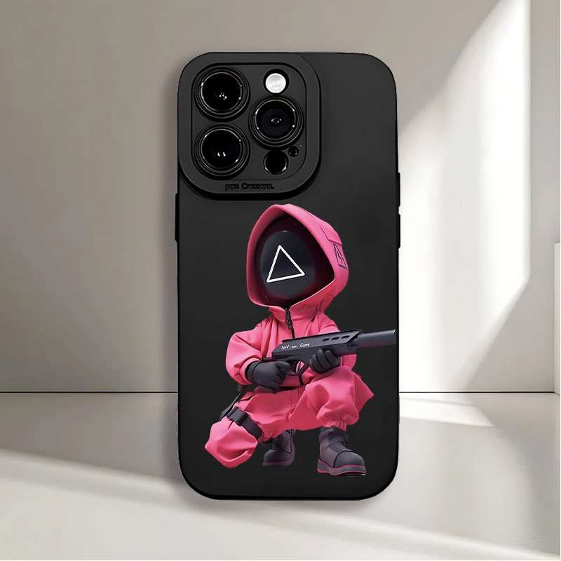 1Pc Black For iPhone 16 Plus Ink Game Triangle Pattern Phone Case