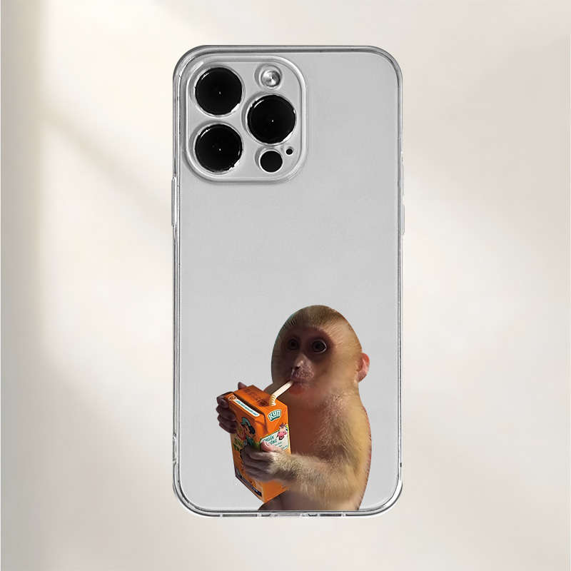 1Pc Transparent For iPhone 13 Monkeys Enjoying Drinks Phone Case