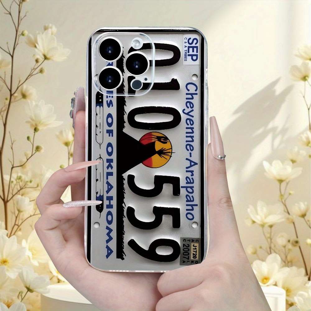 1Pc Transparent For iPhone 13 Pro Max Retro License Plate Phone Case