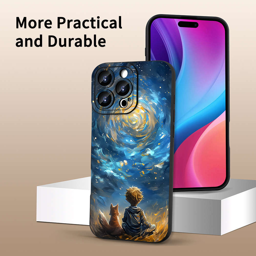 1Pc Black For iPhone 12 Fox Pattern Phone Case