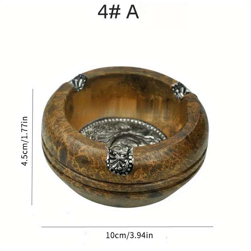 Modern Vintage Wooden Ashtray With Metal Accent Elegant Retro Accessory Round