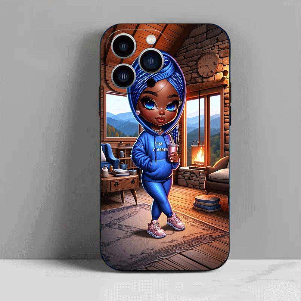 1Pc Black For iPhone 16 Pro African Design Phone Case