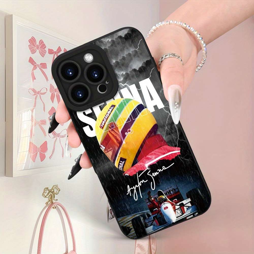 1Pc Black For iPhone 16 F1 Racing Pattern Phone Case
