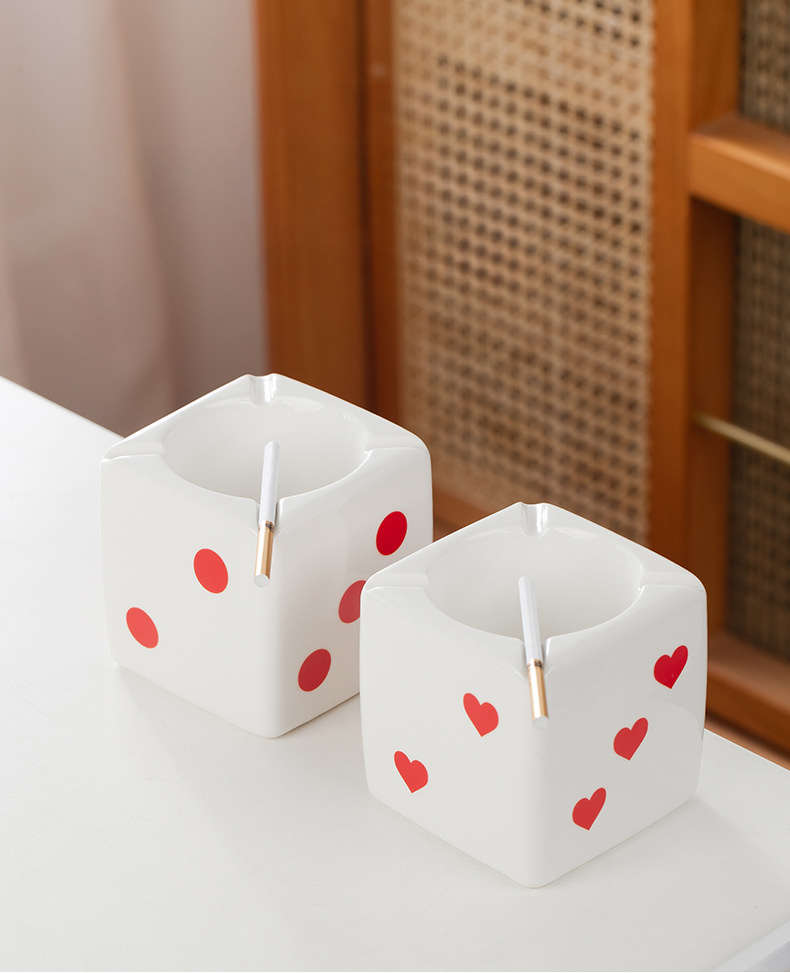 Classic Creative Ceramic Ashtray Dice Shape Storage Table Decoration Model Dot
