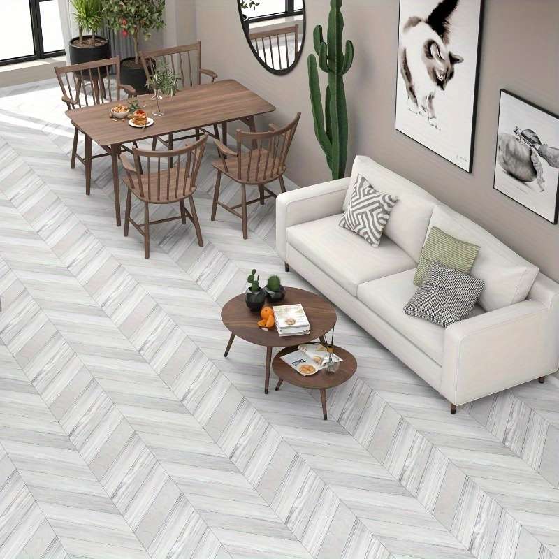 Self Adhesive Floor Stickers Elegant Gray Fishbone 2 Rolls