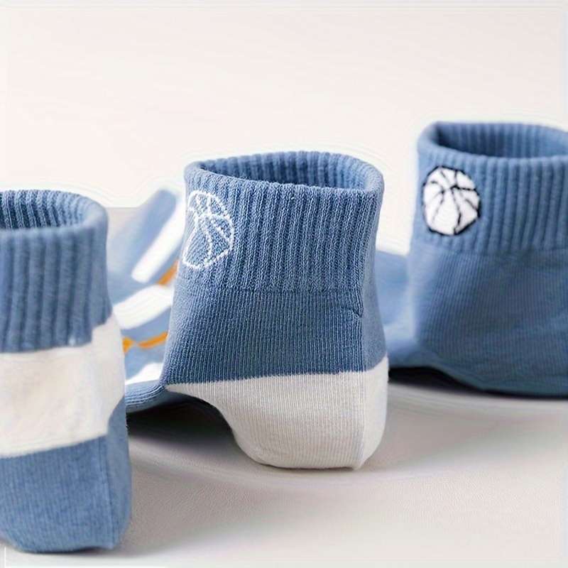 5 Pairs Blue And White Contrast One Size High Elastic Socks