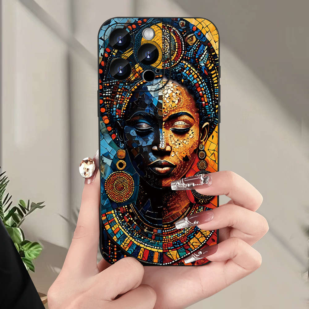1Pc Black For iPhone 15 Plus African Girl Pattern Phone Case