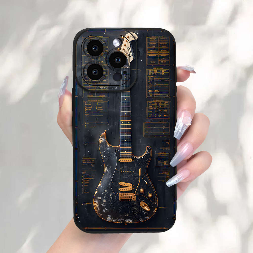 1Pc Black For iPhone SE Guitar Pattern Phone Case