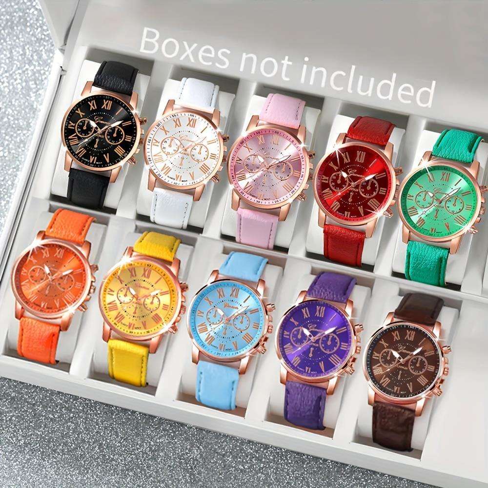 10Pcs Quartz Wrist Watch Set Round Case Fashionable For Men And