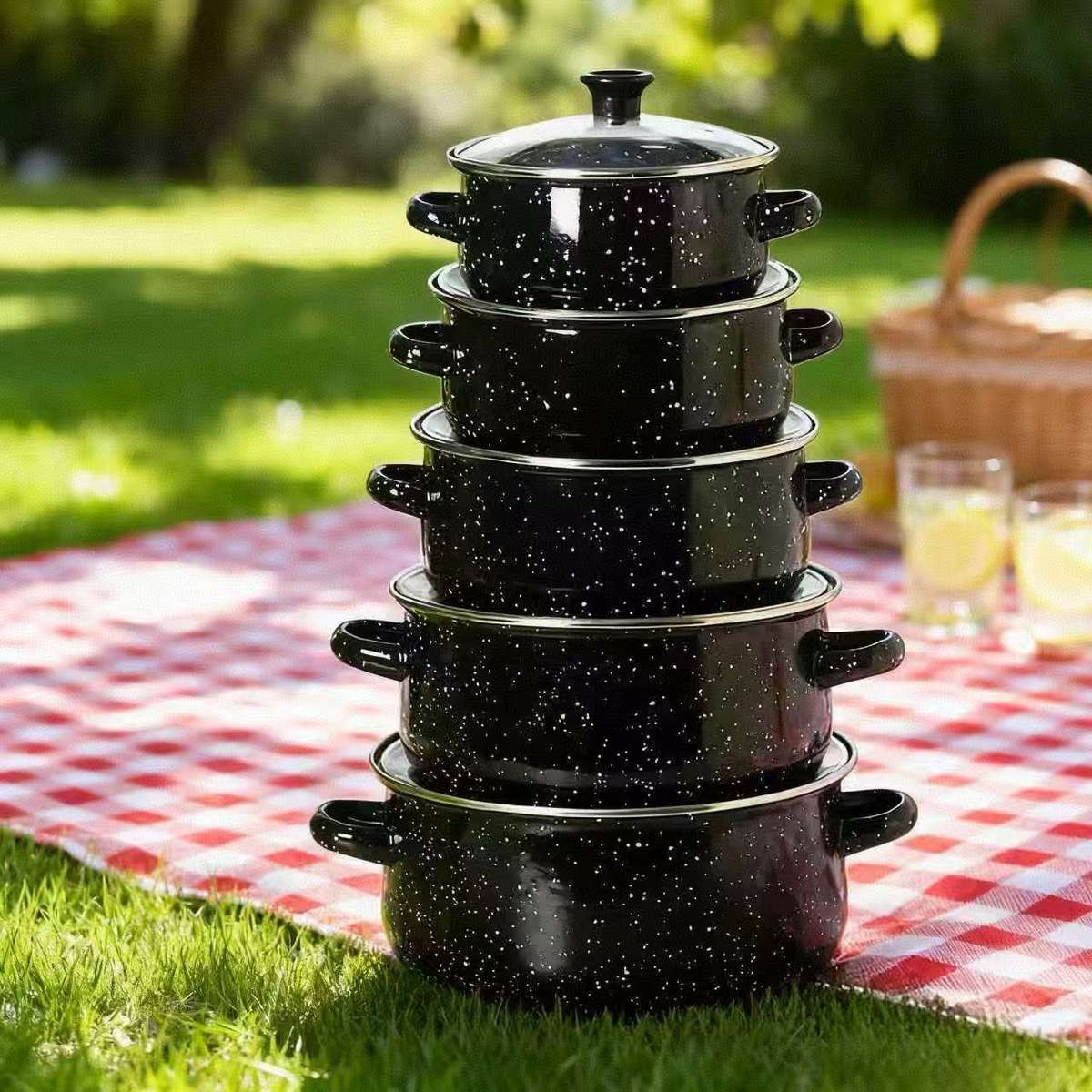 5-Piece Black Premium Enamel Cookware Set