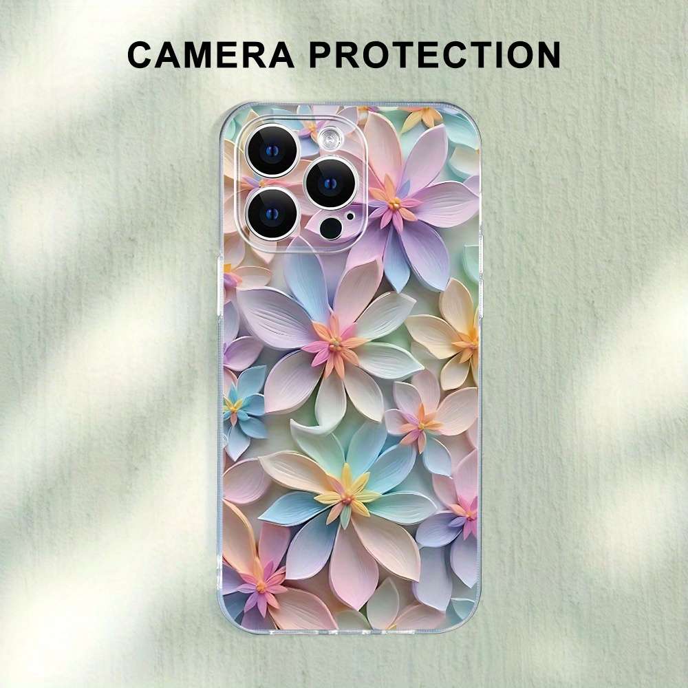 1Pc Transparent For iPhone 14 Pro Beautiful Flower Phone Case