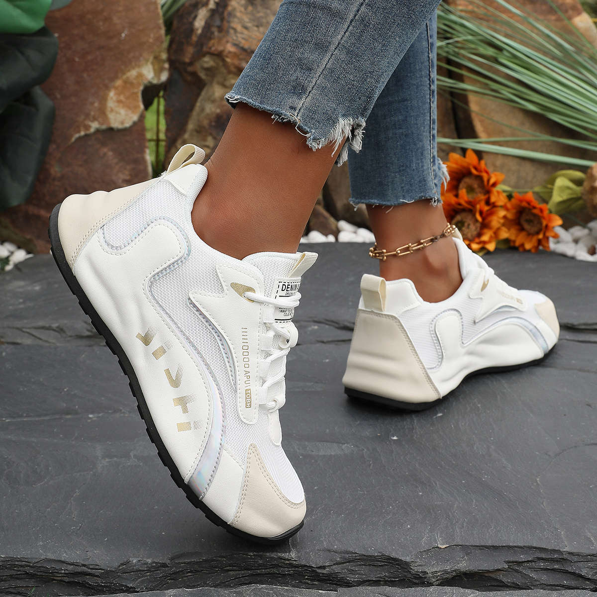 Women S Sneakers Color White Brown Sizeuk 4
