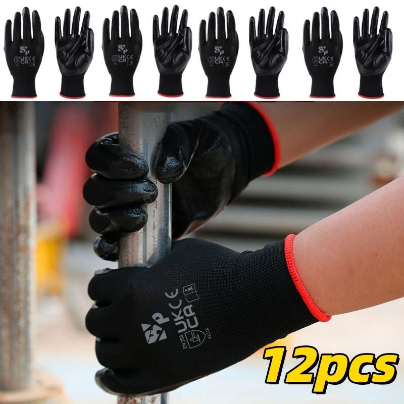 Work Gloves Color Black Coating12Pcs