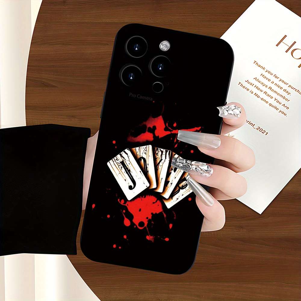 1Pc Black For iPhone 13 Card Themed Pattern Phone Case