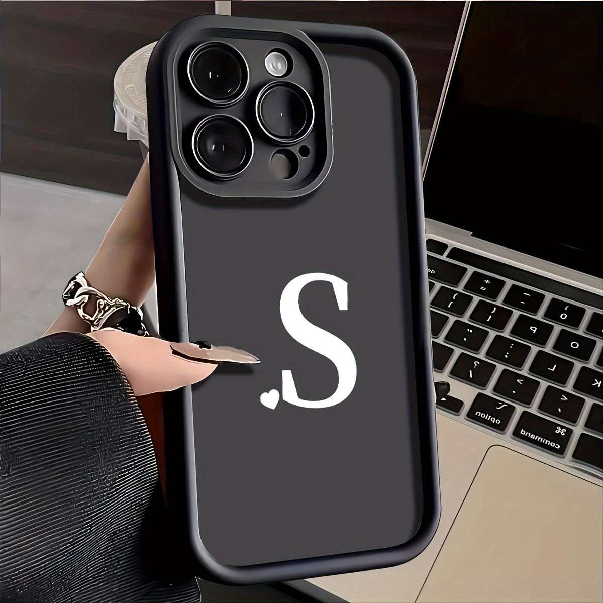 1Pc Black For iPhone 15 Plus English Letter Pattern Phone Case