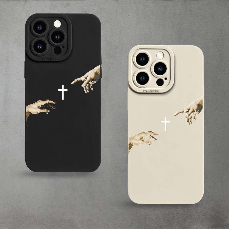 1Pc Beige For iPhone 16 Pro Max Two Finger Crosses Phone Case