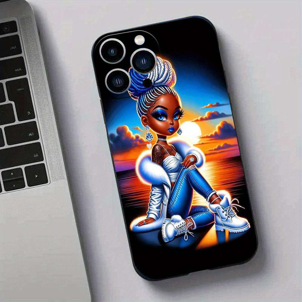 1Pc Black For iPhone 12 African Style TPU Phone Case