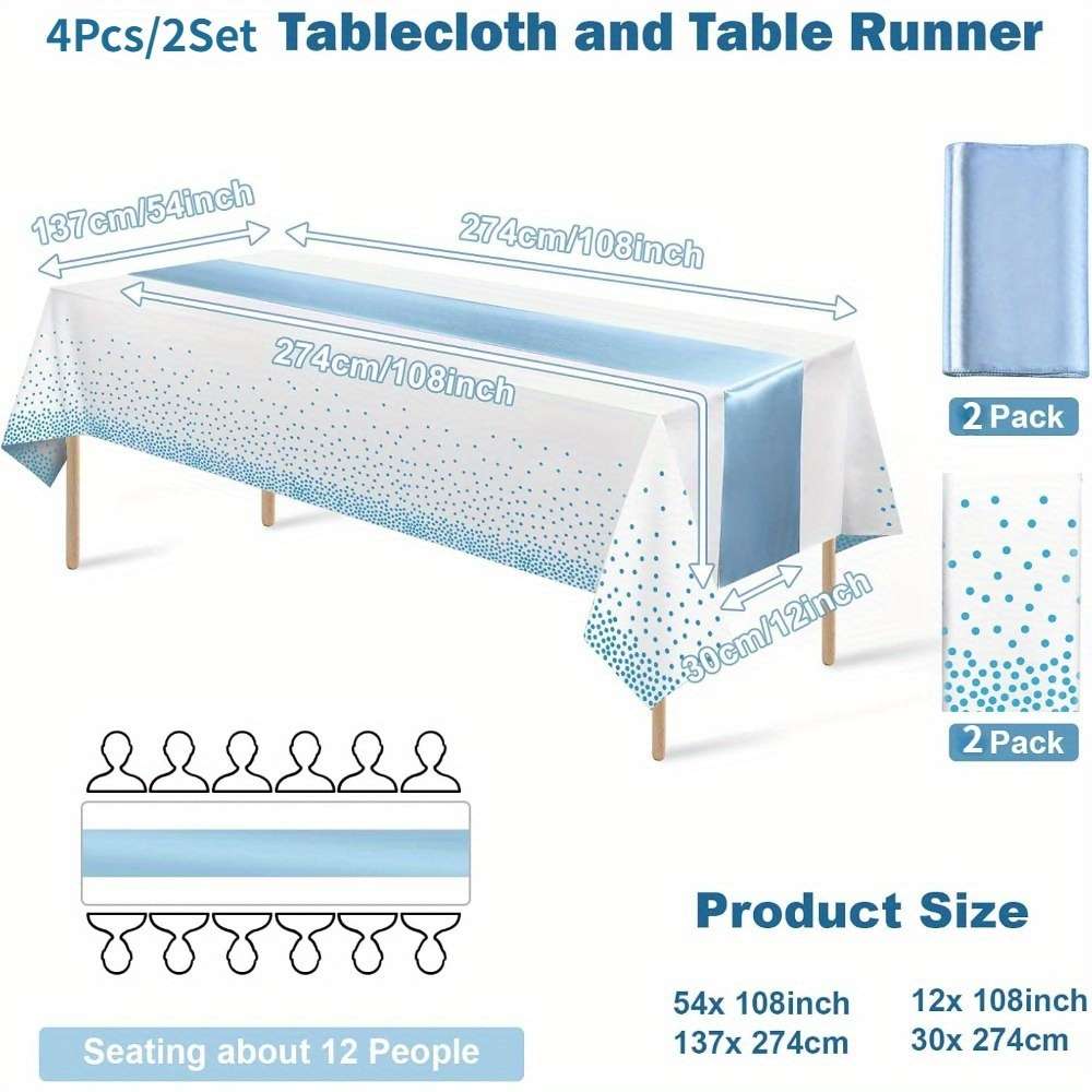 Christmas Tablecloth Color Blue Size 4Pcs 2Set