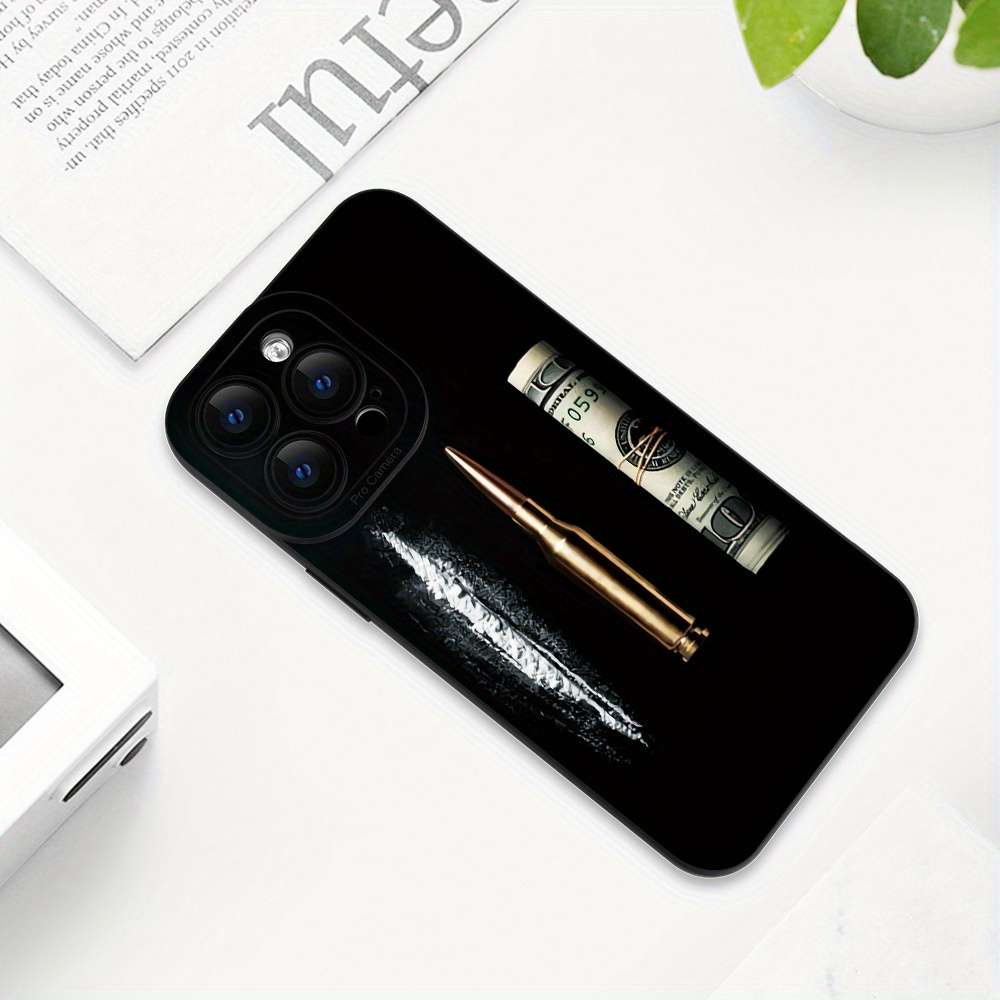 1Pc Black For iPhone 16 Plus Bullet Pattern Phone Case