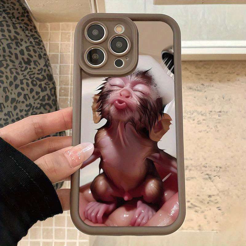 1Pc Dark Brown For iPhone 15 Plus Brown Monkey Pattern Phone Case