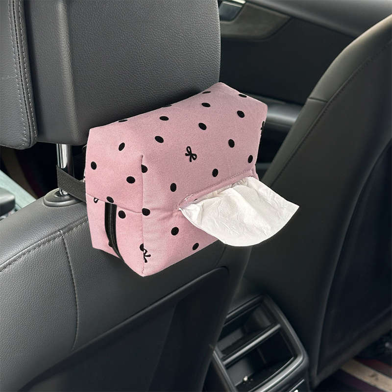 Car Tissue Box Style Polka Dot Bow Tissue Box Pink