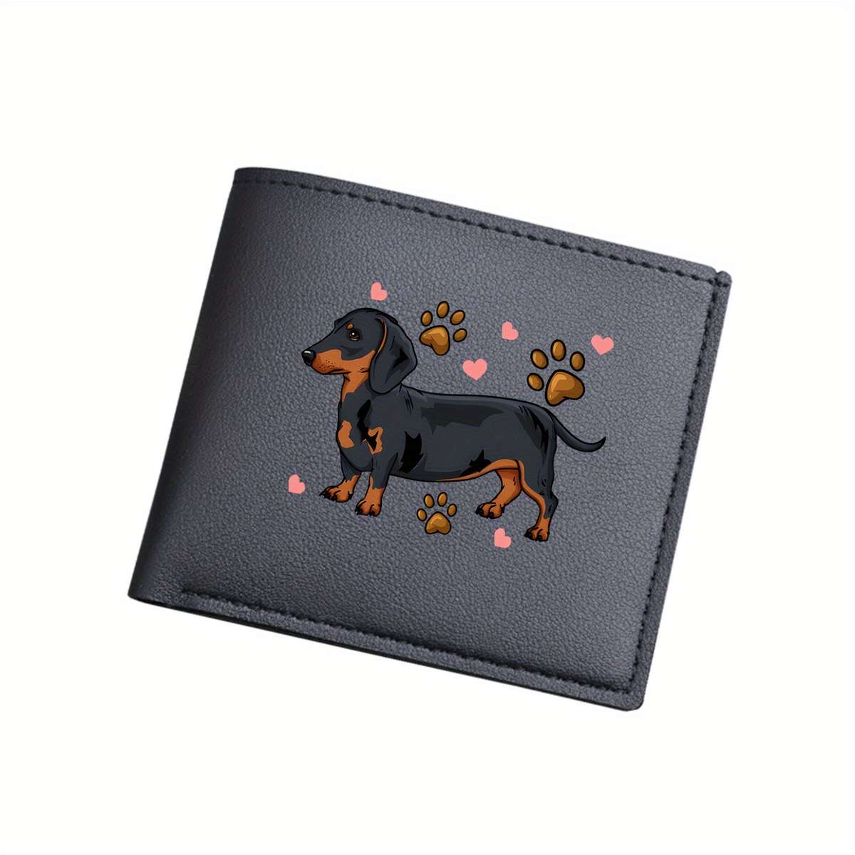 Dachshund Print Bifold Wallet Card Holder With Slip Pocket Unlined Short Wallet