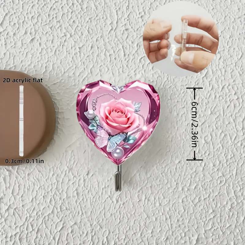 2D Flat Pink Rose Cartoon Pattern Hook Wall Mounted Easy To