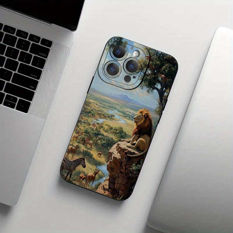 1Pc Black For iPhone 12 Lions And Other Animals Phone Case