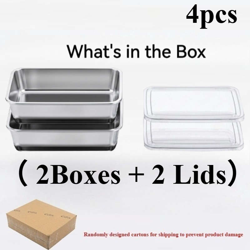 Antibacterial Box Stainless Steel Food Container 4Pcs 2 Boxes2 Lids