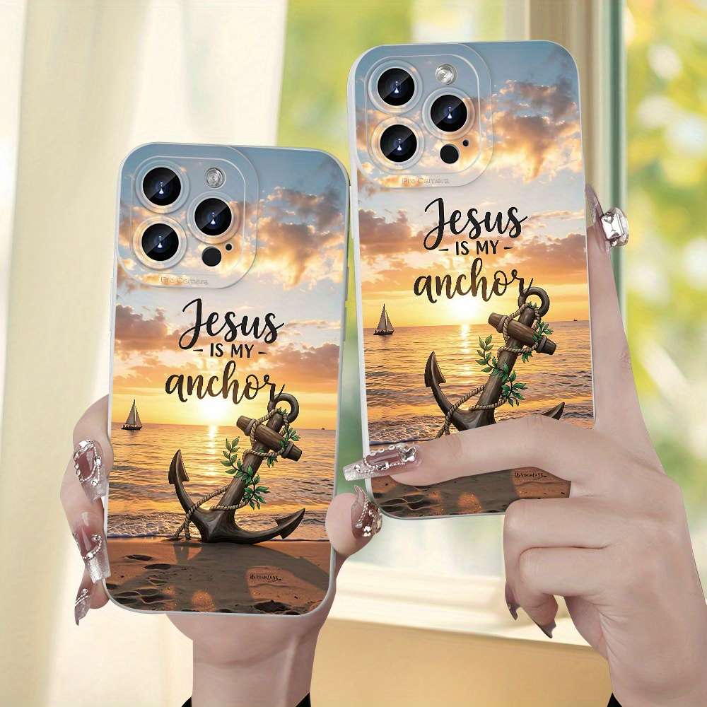 1Pc Ivory White For iPhone 15 Plus Anchor Design Phone Case