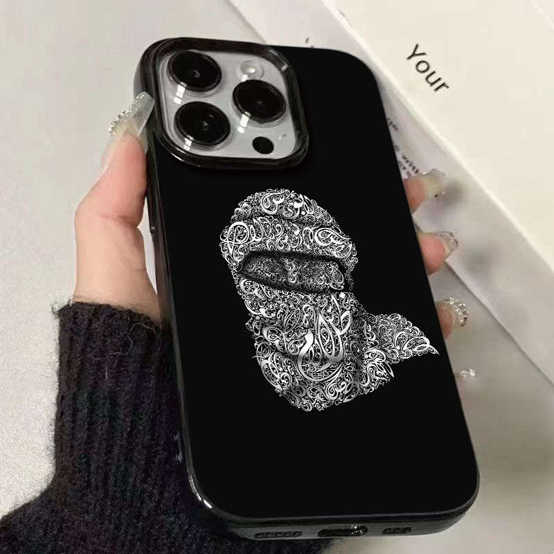 1Pc Black For iPhone 15 Plus Arabic Pattern Design Phone Case
