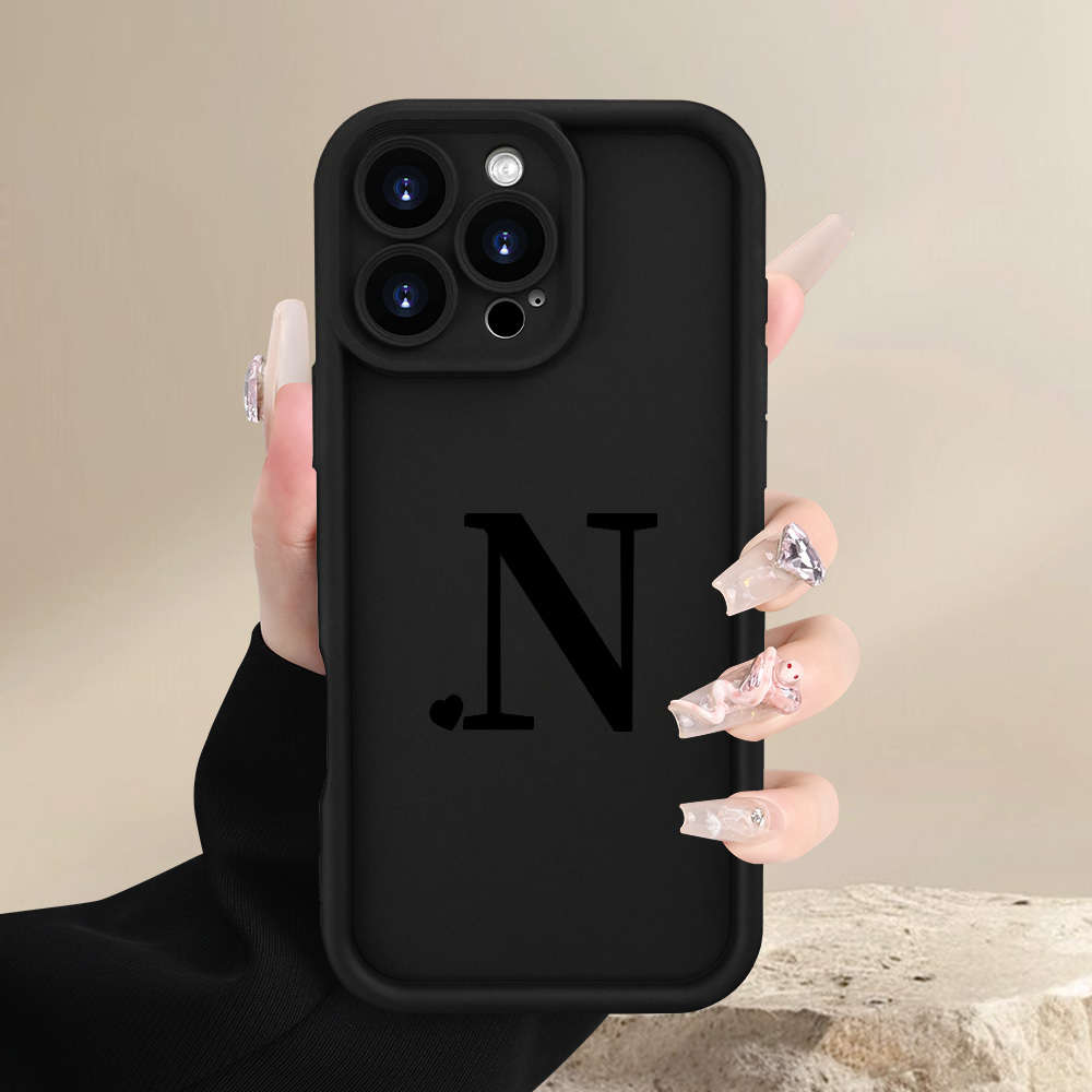1Pc Black For iPhone 15 Plus Letter N Phone Case
