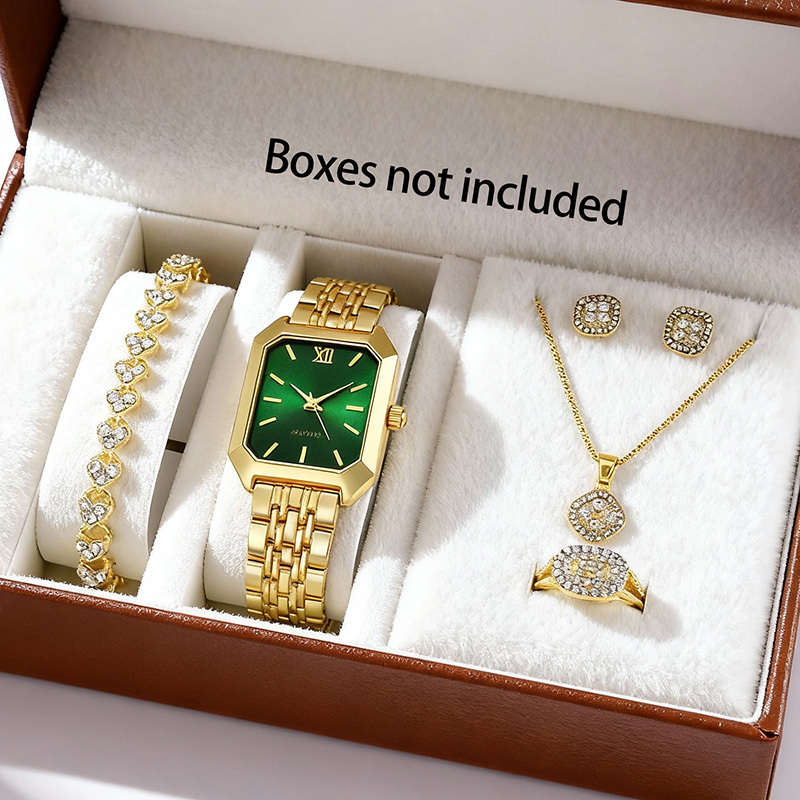 6Pcs Classic Charming Women Quartz Watch Jewelry Rhinestone Square Black