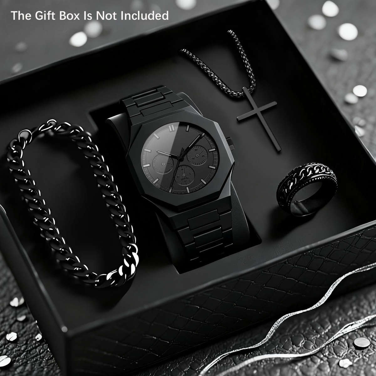 3PCS Mens Elegant Business Mesh Strap Watch Set Christmas Birthday