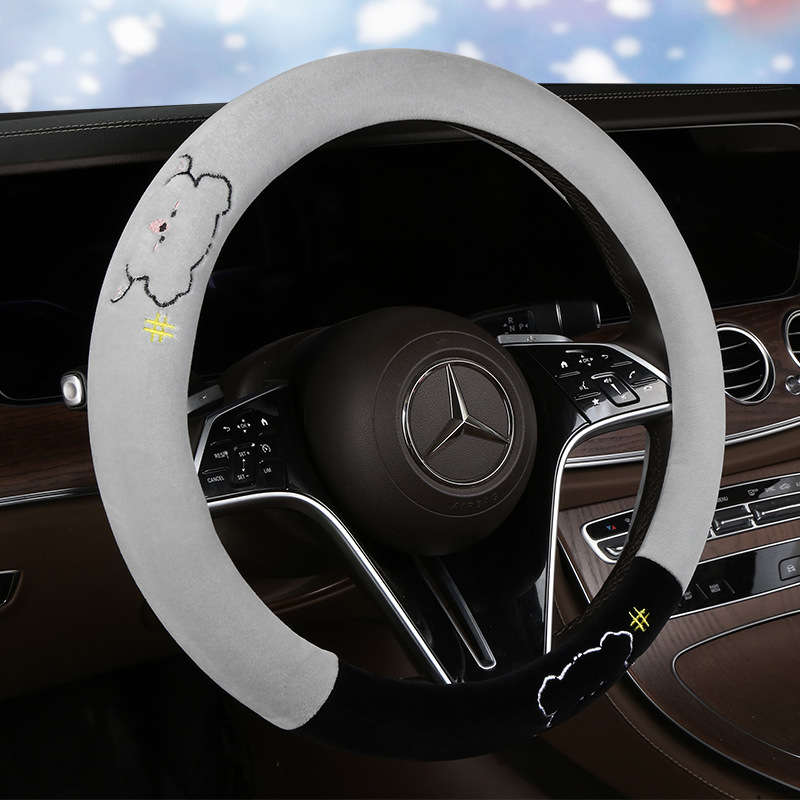 Car Steering Wheel Cover Black+Light White